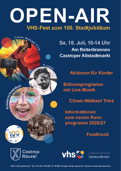 Öffnet die Seite 'VHS-Fest zum 100. Stadtjubiläum - OPEN-AIR'